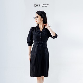 Váy cổ vest dập ly chân CCHAT