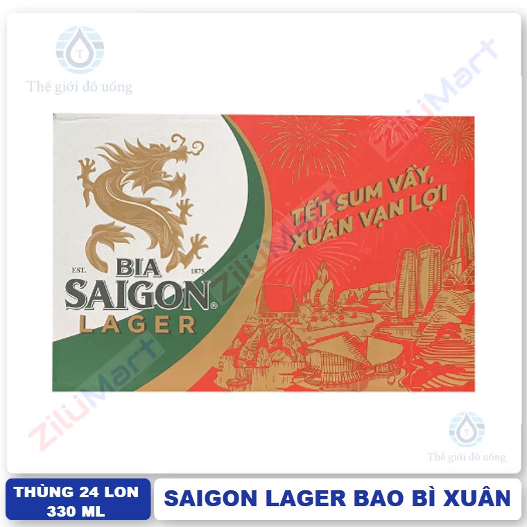 [GIAO HỎA TỐC 1H HCM] Thùng 24 lon bia Sài Gòn Xanh loại 330ml - bao bì xuân