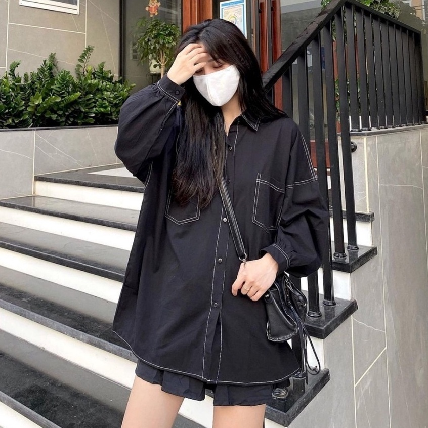 [Mã FAMARAL1 giảm 10K đơn 50K] Sơ Mi Form Rộng Phối Chỉ Nổi (Ảnh Thật) | BigBuy360 - bigbuy360.vn