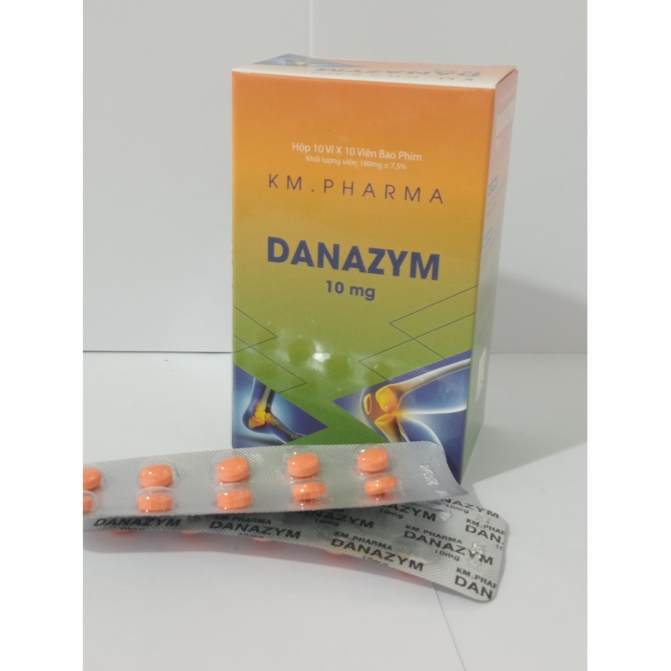 Viên uống DANAZYM 10 MG HỘP 100 VIÊN Hỗ trợ giảm sưng phù nề do viêm họng, chấn thương phần mềm