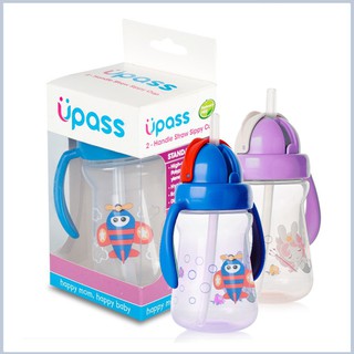 Bình tập uống nước cho bé Upass 150ml nắp bật có hai tay cầm với ống hút mềm UP0080N ( Tặng kèm cọ rửa ống hút )