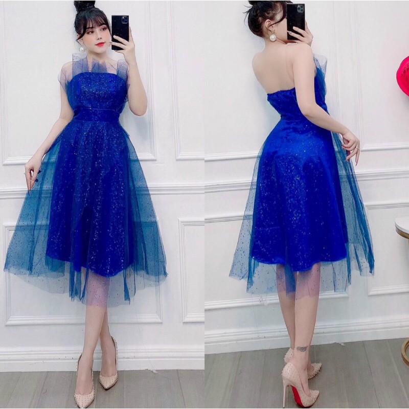 ĐẦM KIM TUYẾN CÚP 2 TẦNG CHÉO NGẮN