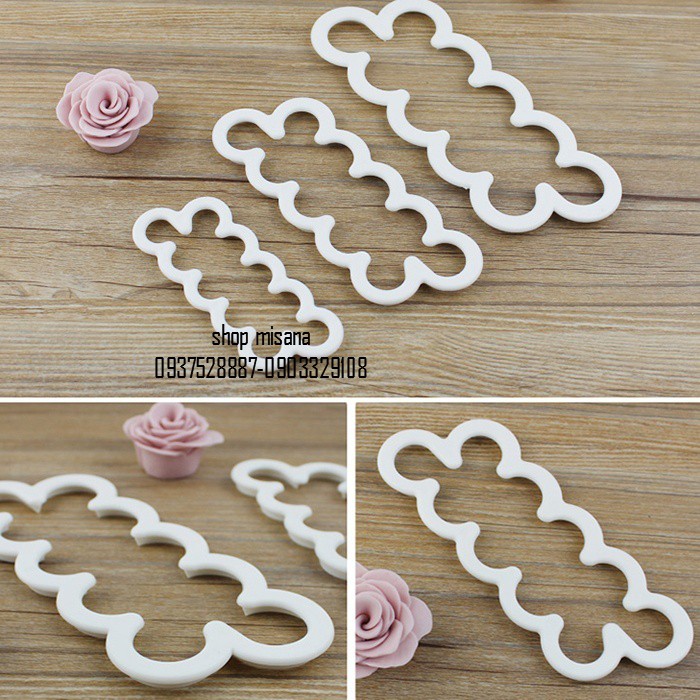 Bộ 3 khuôn nhấn cắt hình hoa hồng