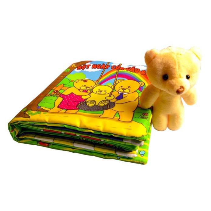 Sách vải cho bé “Một ngày của Gấu Boo” Foxi Giúp Bé rèn luyện thói quen Sinh Hoạt-Kích thích Thị Giác