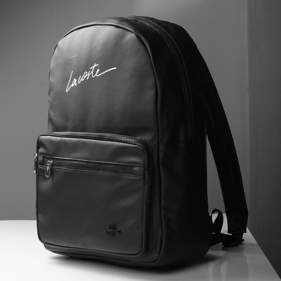 Balo LACOSTE SIGNATURE2 Hàn Quốc màu đen chữ ký trắng tinh tế, thích hợp đi học, đi chơi. có ngăn laptop [tlc00031]