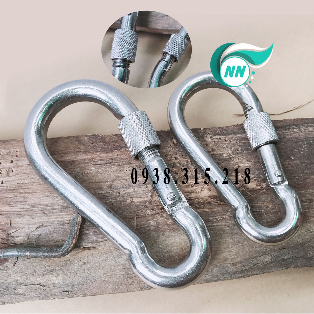 Móc Khóa Leo Núi , Dã Ngoại , Treo Võng Inox 304 Nguyên bản Chịu Lực 350kg loại Tốt loại 10mm và  7mm