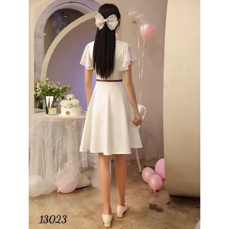 HÀNG QUẢNG CHÂU -- ĐẦM CỔ BẺ TAY BÈO KIỂU DÁNG SANG TRỌNG TINH TẾ CHẤT LỤA 2 LỚP , HÀNG CHUẨN SHOP TẶNG KÈM THẮT LƯNG UP