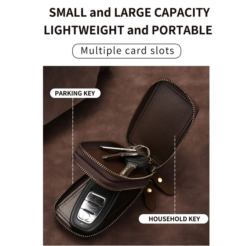 Túi Da Đựng Chìa Khóa Xe Hơi Hai Ngăn Có Khóa Kéo Phong Cách Vintage