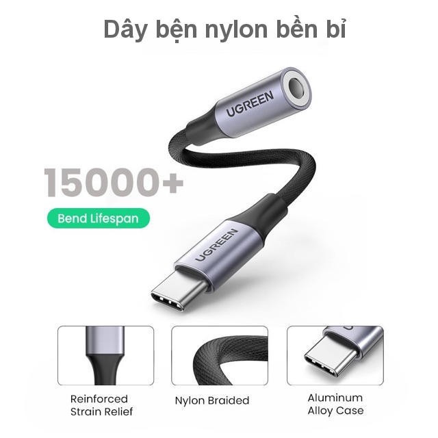 Dây giắc chuyển đổi cổng USB type C sang giắc cắm 3.5mm có chip DAC dài 10cm cao cấp UGREEN 80154