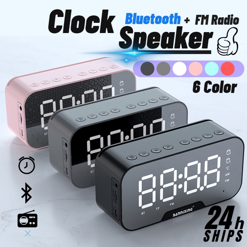 Loa không dây Bluetooth AUX Mini Đồng hồ báo thức di động Loa Bluetooth FM Radio