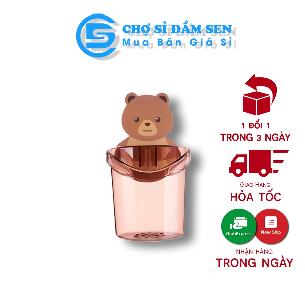 Ly cốc đựng bàn chải kem đánh răng dán tường hình gấu cute, cốc dán tường nhà tắm chú gấu dễ thương