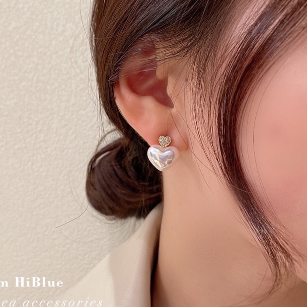 Bông tai trái tim ngọc trai nhân tạo hoa tai nữ tình yêu