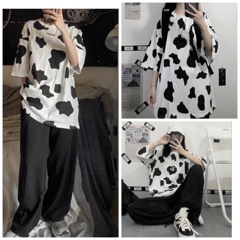 Áo Phông Nam Nữ Họa Tiết Bò Sữa Dáng Rộng 🦋 Áo Thun Freesize Unisex Cá Tính *