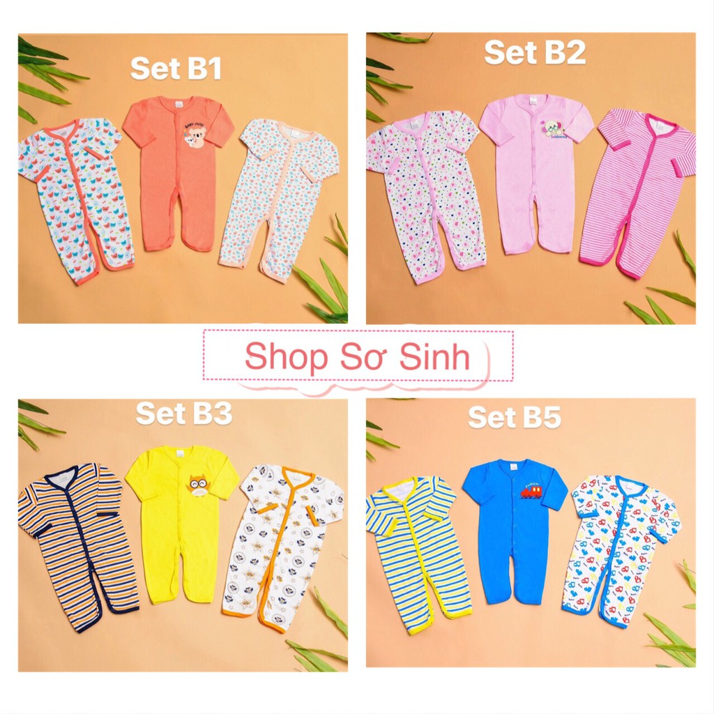 SET 3 BODY DÀI TAY, BODY LIỀN THÂN CHO BÉ SƠ SINH ( KHÔNG BAO CHÂN) HÀNG ĐẸP - BD22