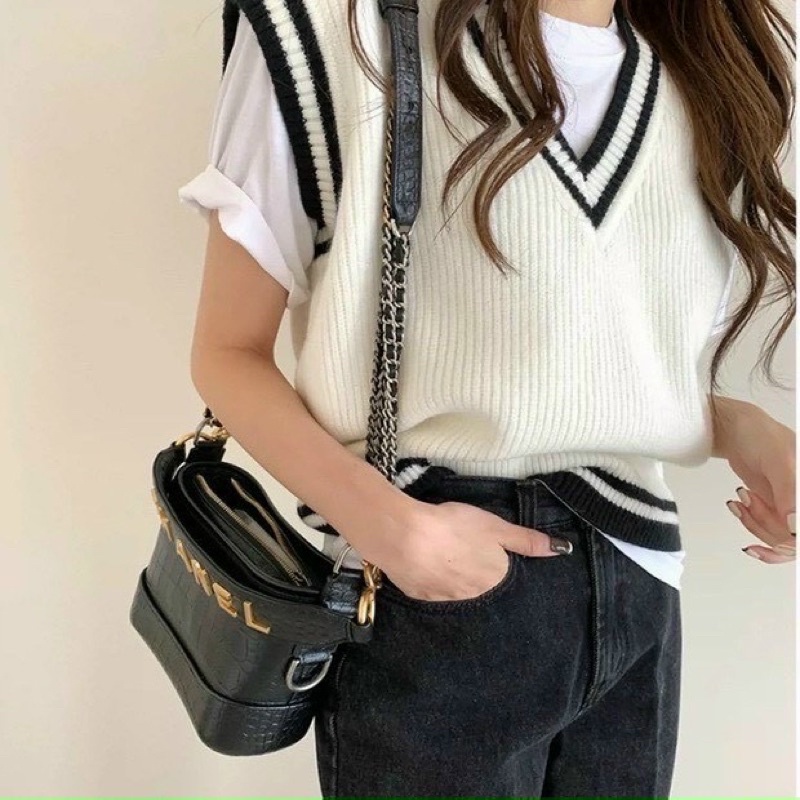 Áo Gile Len Nữ Ulzzang Hàn Quốc, Áo Ghile phối viền siêu xinh Freesize Cổ Chữ V Phong Cách Trẻ Trung M523