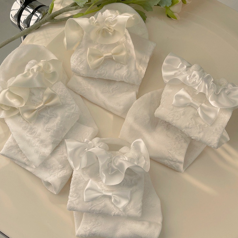 Xiangbao Vớ Cotton Dài Qua Gối Phối Bèo Và Nơ Ngọt Ngào Phù Hợp Với Tiệc Tùng