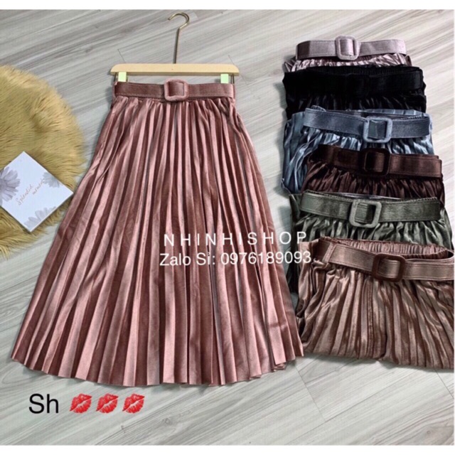 Chân váy nhung dáng dài kèm đai, Chân váy xếp ly form dài CV8912 - NhiNhi Shop | BigBuy360 - bigbuy360.vn