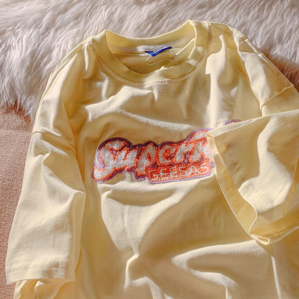 Áo Thun Tay Ngắn Thêu Họa Tiết 100% Cotton 2021 Thời Trang Mùa Hè Cho Cặp Đôi