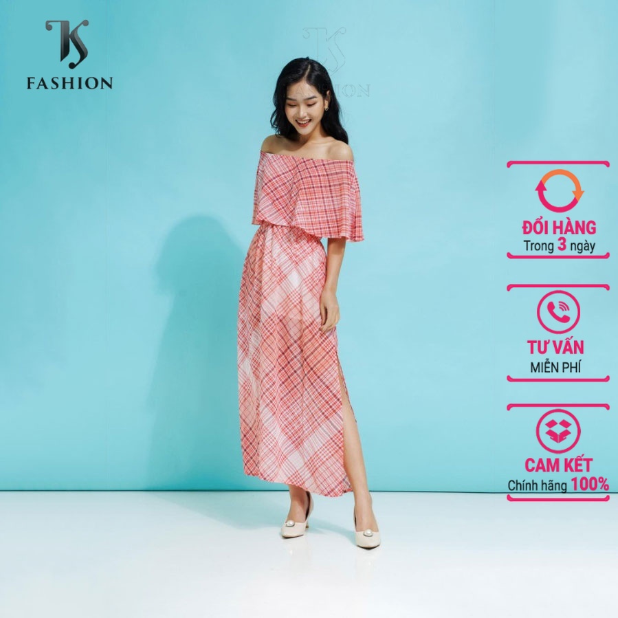 Váy nữ maxi họa tiết hoa, trễ vai, chất voal nhẹ, hàng thiết kế cao cấp TK FASHION - DK496