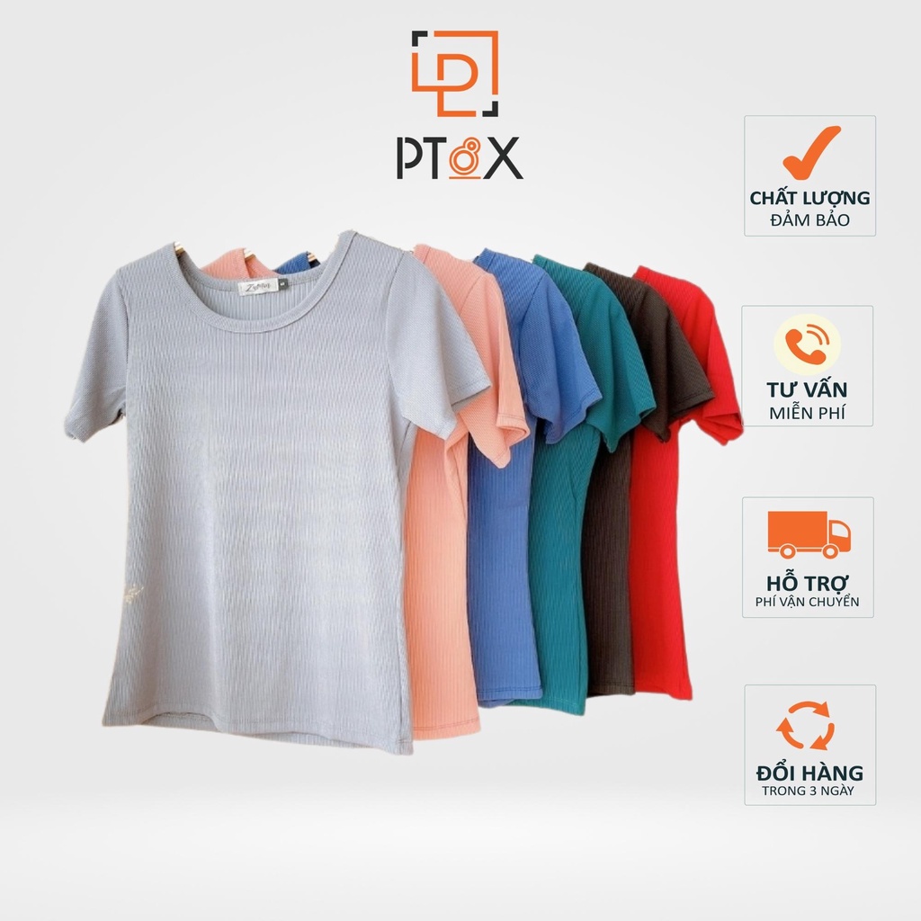 Áo Thun Len Tăm Cộc Tay Cổ Tròn Pt8X Phong Cách Hàn Quốc (Xanh Biển, Ghi Xanh, Đỏ Đô, Hồng, Đen, Xanh Lá)