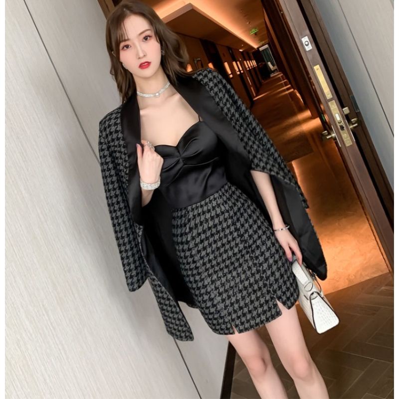 Set đầm yếm và áo khoác thanh lịch thời trang cho nữ