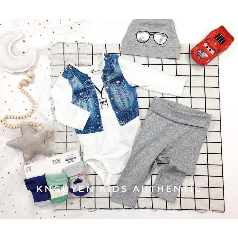 Set 3ct body kèm quần+mũ H&M sz 6/9M