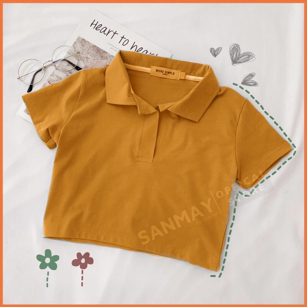 Áo Kiểu Croptop SanJoli Áo Polo Nữ Trắng Trơn tay ngắn sexy Hàn Quốc giá rẻ Jennie Cá tính thể thao AO018 | BigBuy360 - bigbuy360.vn