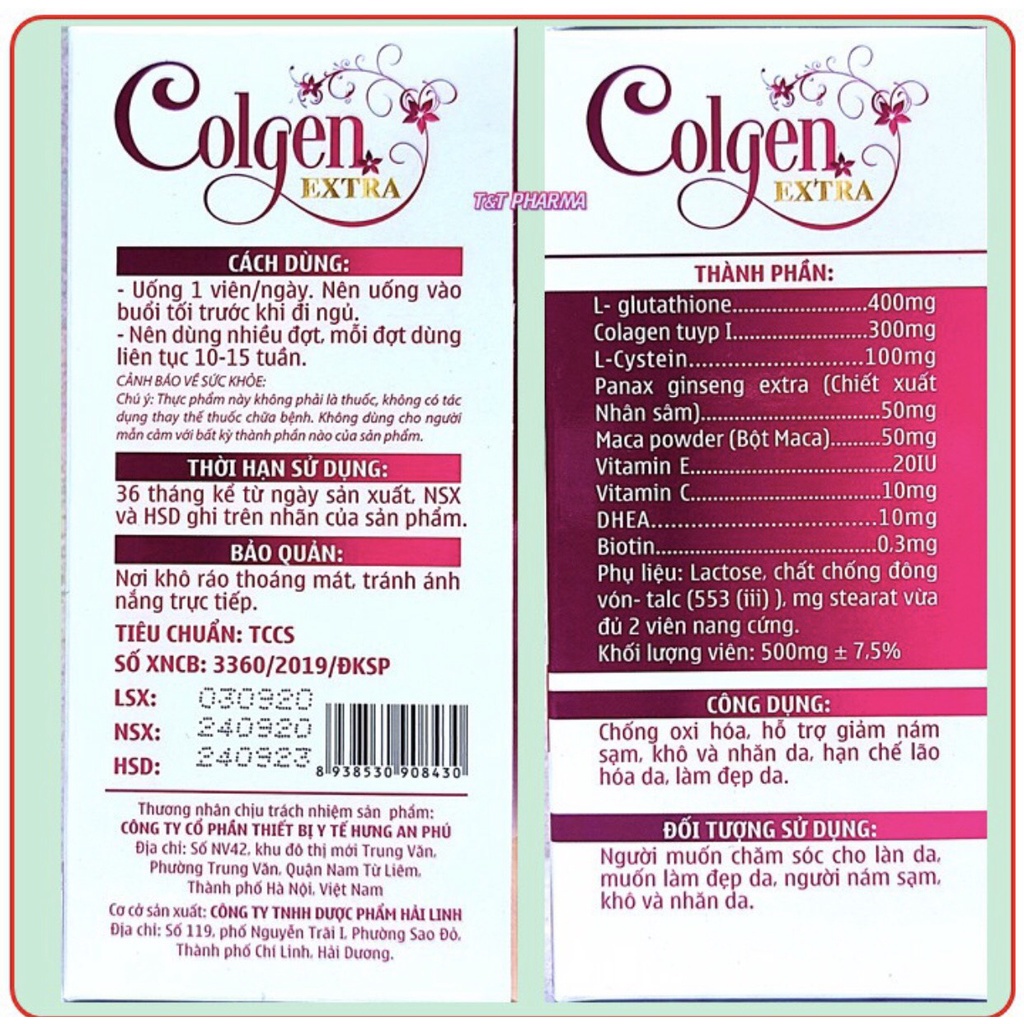 Viên Uống Đẹp Da Colgen Extra- Thành Phần Maca, Glutathione 400mg, Collagen Tuyp I Nhập Khẩu Ý- Hộp 30 viên-Hồng