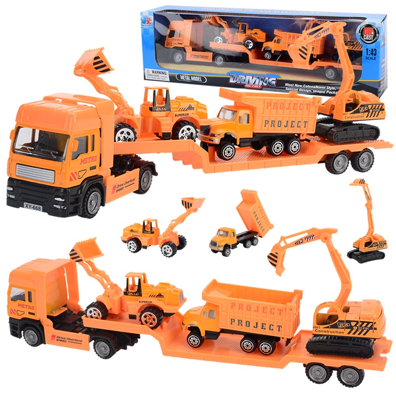 Mô hình xe đồ chơi đầu kéo vận chuyển xe con, vận chuyển máy bay quan sự, Chất liệu kim loại + nhựa ABS an toàn