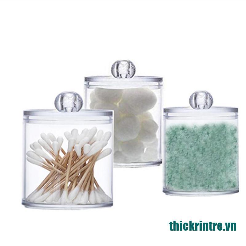(Mới ^ _ ^ Hộp Đựng Tăm Bông Trang Sức Tròn Acrylic Trong Suốt