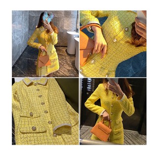 VÁY DẠ TWEED VÀNG CAO CẤP