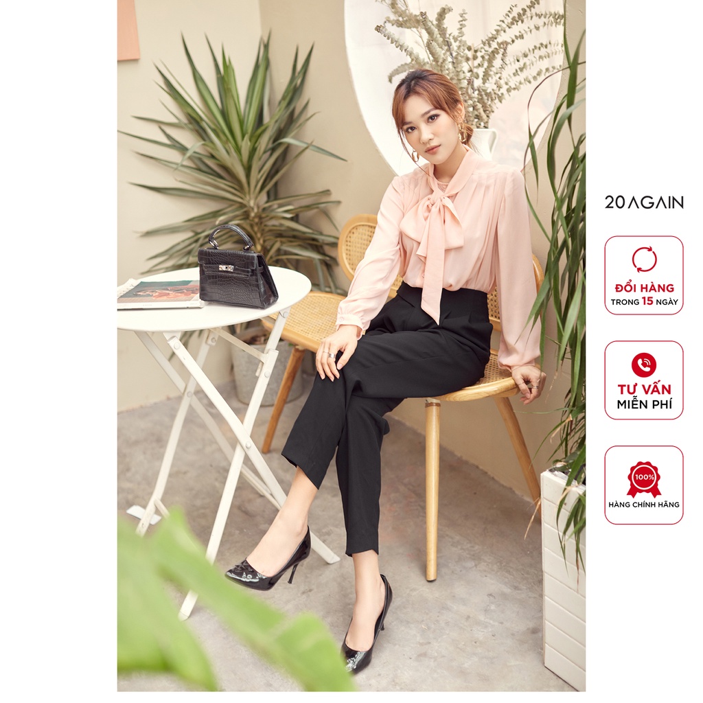 Áo sơ mi nữ dài tay nơ cổ 20AGAIN, thiết kế công sở vải voan cao cấp ASA1212