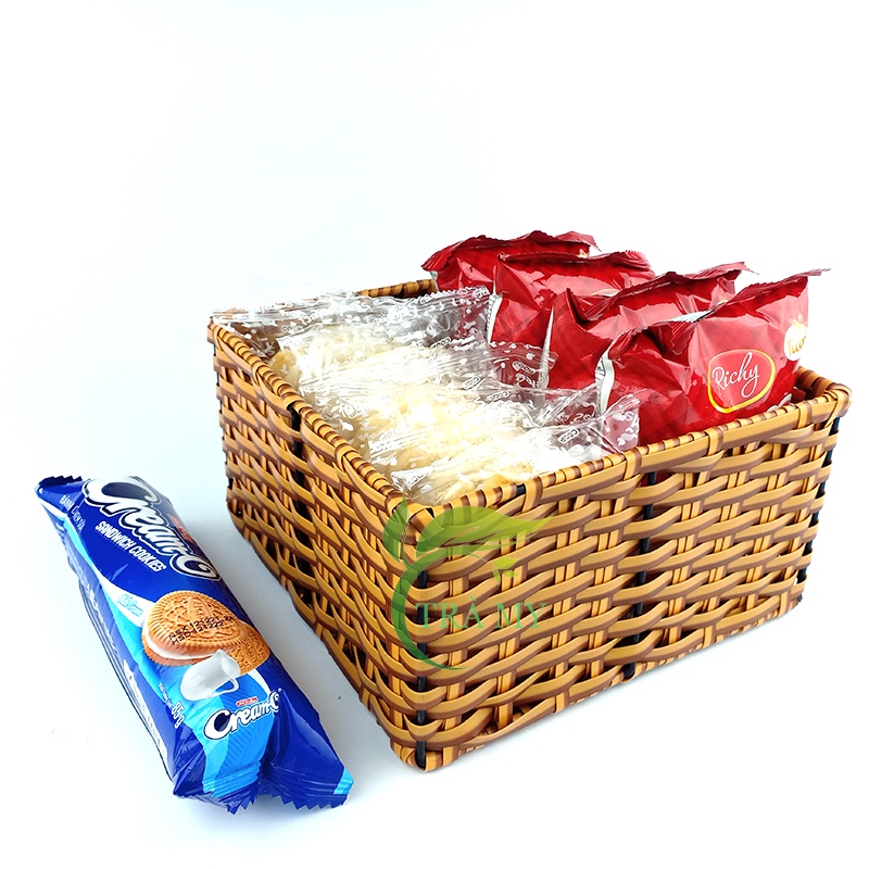 Khay Mây Nhựa Đan Vuông Đựng Trái Cây Hoa Quả Bánh Kẹo Quán Ăn Nhà Hàng Gia Đình Gọn Nhẹ Tiện Lợi - Mây Tre Trà My
