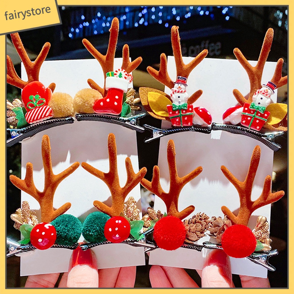 1 Cặp Kẹp Tóc Vải Hình Tuần Lộc Giáng Sinh Tinh Tế