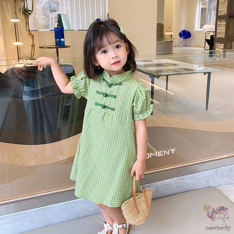 Đầm Kiểu Sườn Xám Tay Phồng Phong Cách Retro Đáng Yêu Thời Trang Hàn Quốc Cho Bé Gái