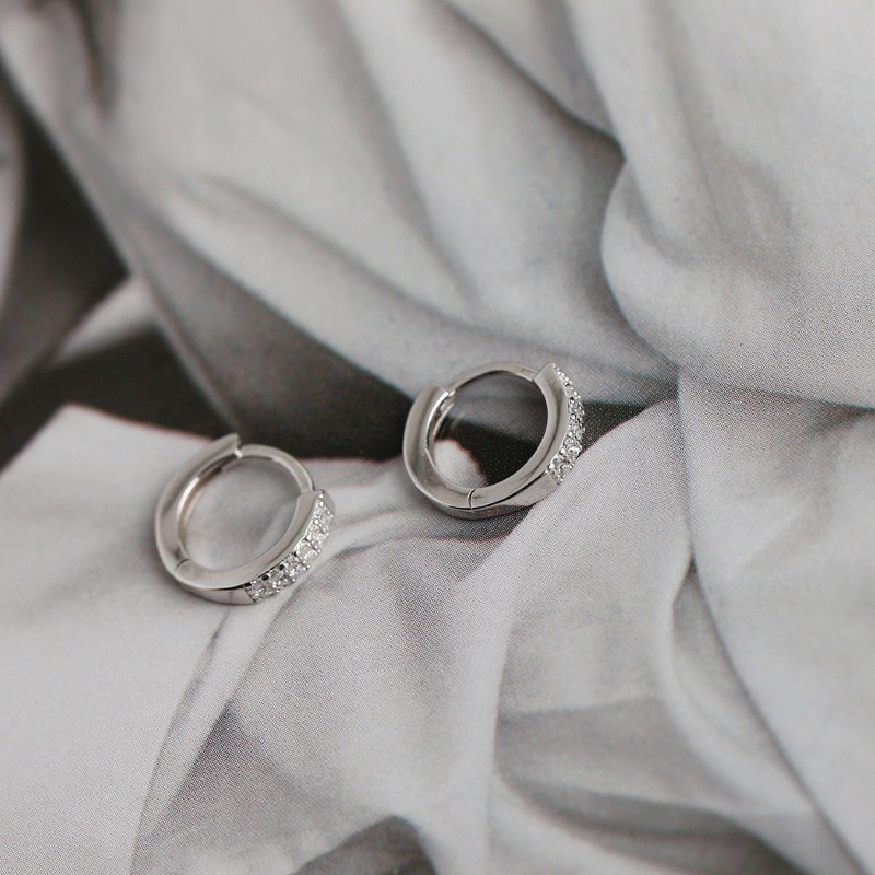 Khuyên tai tròn bạc CallaJewelry S925 Nạm 2 vòng đá sáng lấp lánh | E011