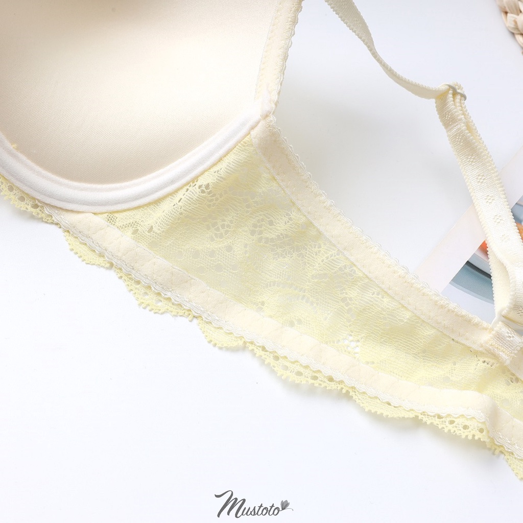 [CÚP NHỎ] Áo Lót Mút Dày Vừa 2,5cm Có Gọng Nâng Ngực Ren Phối Lưới Sharry Vàng Kem (Mustoto MA46)