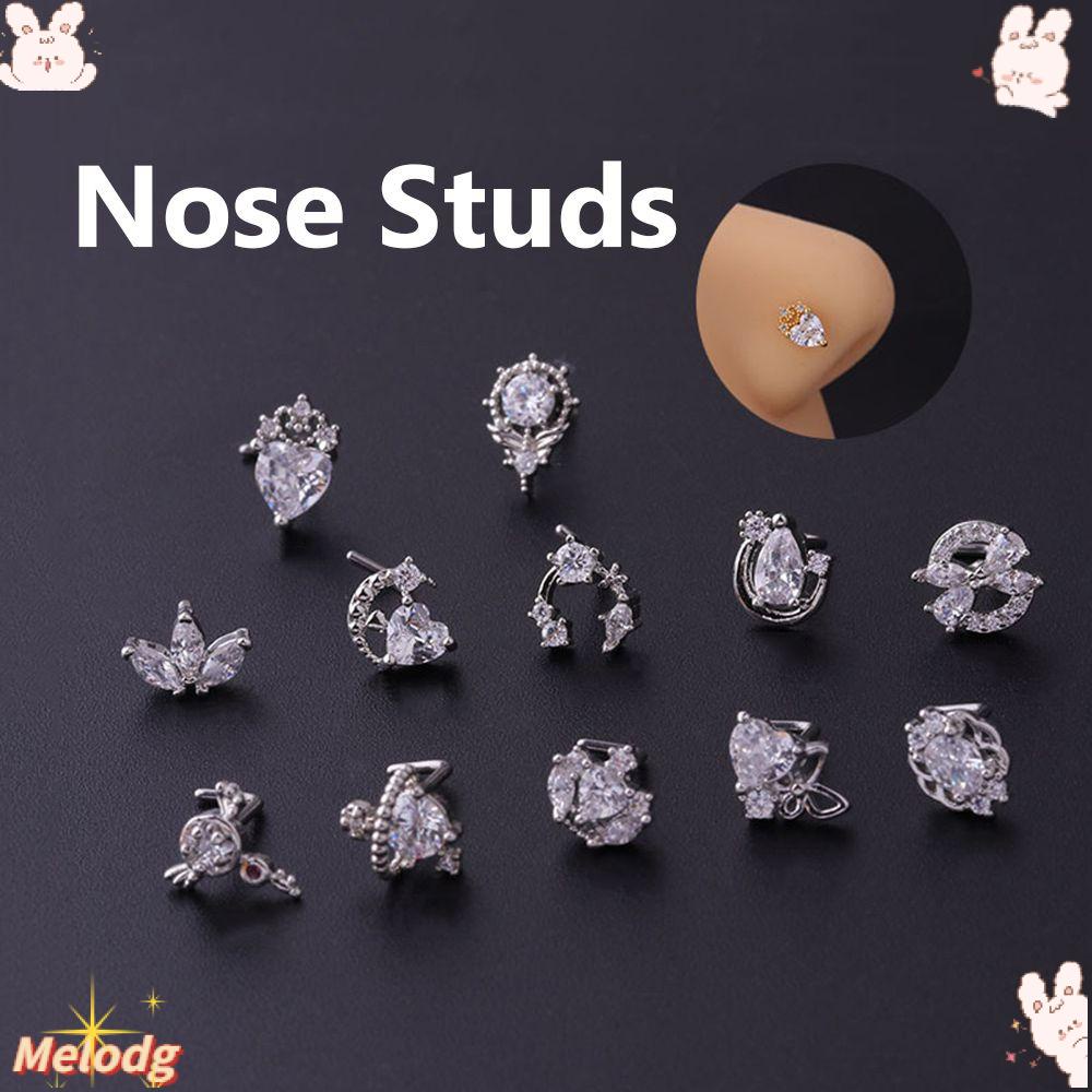 Khuyên Xỏ Mũi Bằng Thép Titan Đính Đá Zircon Nhiều Màu Thời Trang