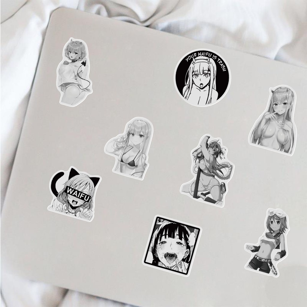 Bộ 100 Sticker Dán Trang Trí Ván Trượt Hình Cô Gái Thỏ Trắng Đen