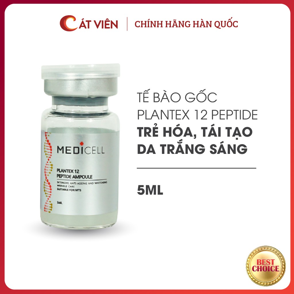 Tế bào gốc trắng da Plantex 12 Peptide Medicell, mờ thâm sạm, thích hợp da xỉn màu, nám, lỗ chân lông to (hộp 10 lọ)