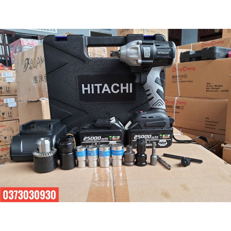 Máy Siết Bulong Hitachi 198V Không Chổi Than-Pin 10 Cell-Tặng Bộ Phụ Kiện-Đầu 2 Trong 1