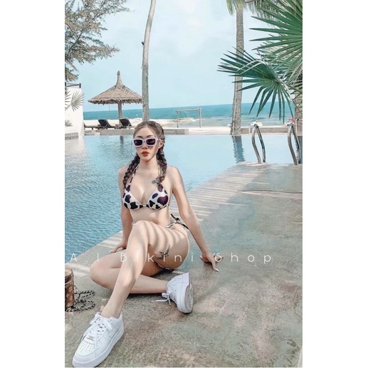 Bikini basic 2 mảnh hoạ tiết bò sữa kèm ảnh thật và feedback