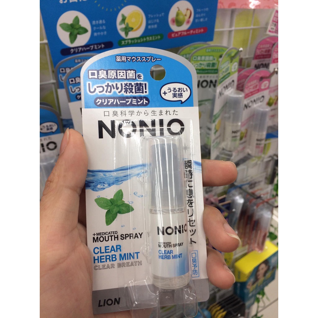 Xịt thơm miệng Nonio Lion Nhật Bản diệt khuẩn không gây hôi miệng 5ml Bạc hà, Chanh, trái cây