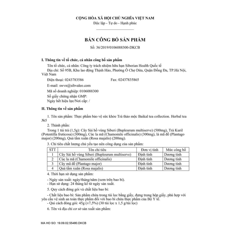 [Trà tiêu hóa N5] Thực phẩm bảo vệ sức khỏe Trà thảo mộc Baikal tea collection Herbal tea N5  -30 túi - Date T12/2022