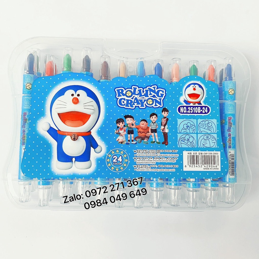 [Mã LIFEBOOK1 giảm 30K đơn 150K] Sáp vặn Doraemon, kitty 24 màu hộp nhựa xinh sắn