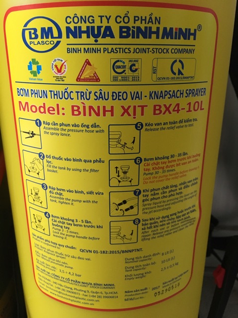 Bình xịt 10 lít Bình Minh cam kết chính hãng 100%