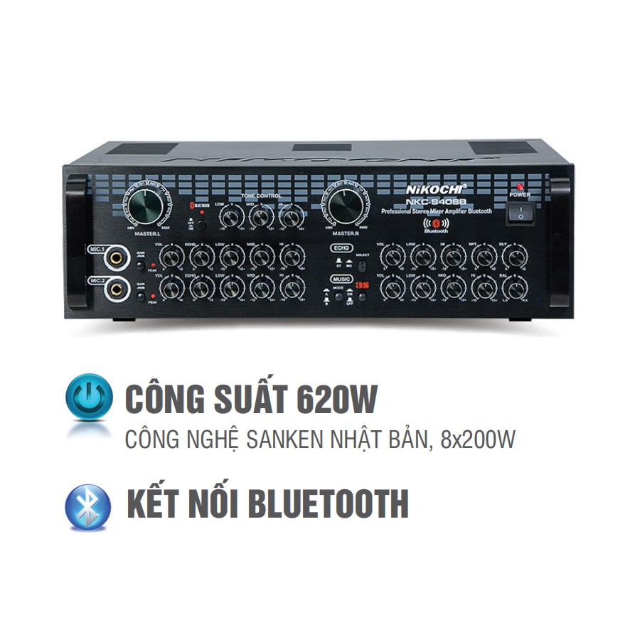 Ampli NIKOCHI NKC-S408B - Công suất 620W/2CH, Kết nối Bluetooth