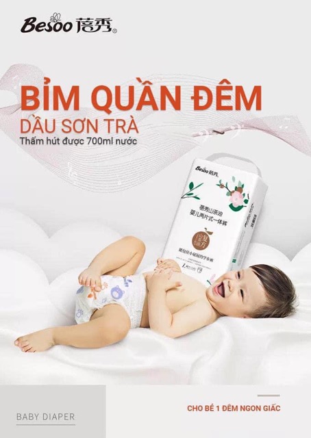 Bỉm Besoo Sơn Trà cho bé dán quần S56 M50 L46 M42 L42 XL42 XXL42 XXXL42