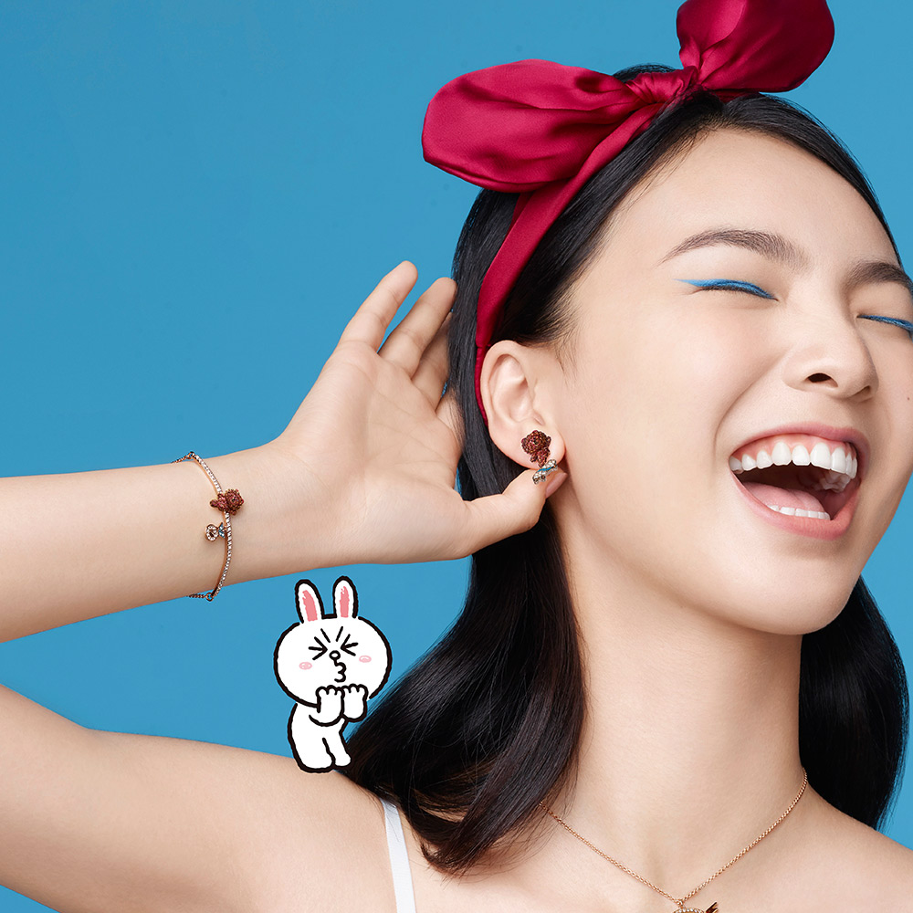 FREE SHIP VòngTay Nữ SwarovskiLine Friends Gấu nâu sôi nổi Dễ thương và Vui tươi Bracelet Crystal FASHION cá tính Trang sức trang sức đeo THỜI TRANG