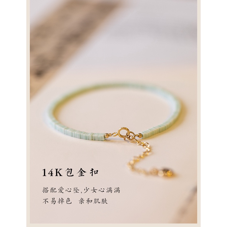 [Hàng Mới Về] Vòng Đeo Tay Đính Đá Ngọc Lam Màu Xanh Lá Cây Phong Cách Retro Mùa Hè Cho Nữ